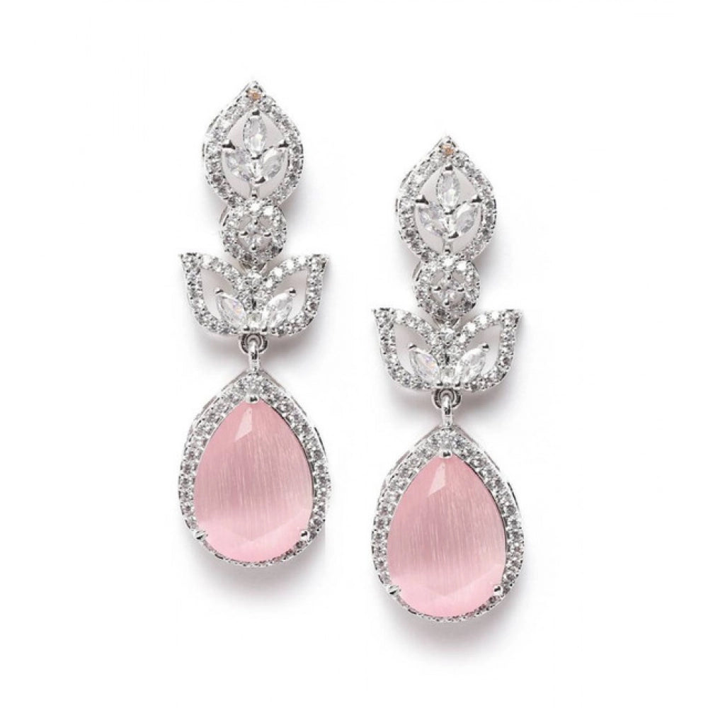 Women's Brass Silver Plated Drop Earrings — Pink · 1995