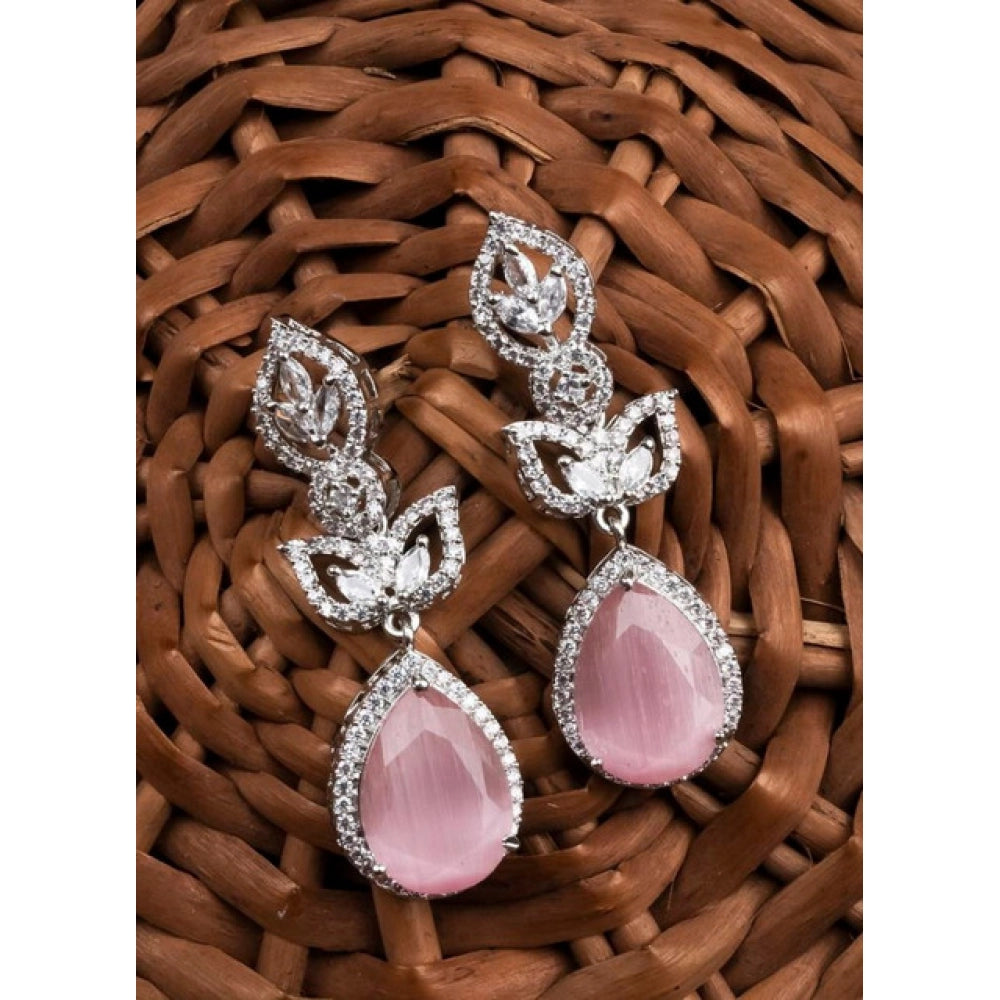 Women's Brass Silver Plated Drop Earrings — Pink · 1995