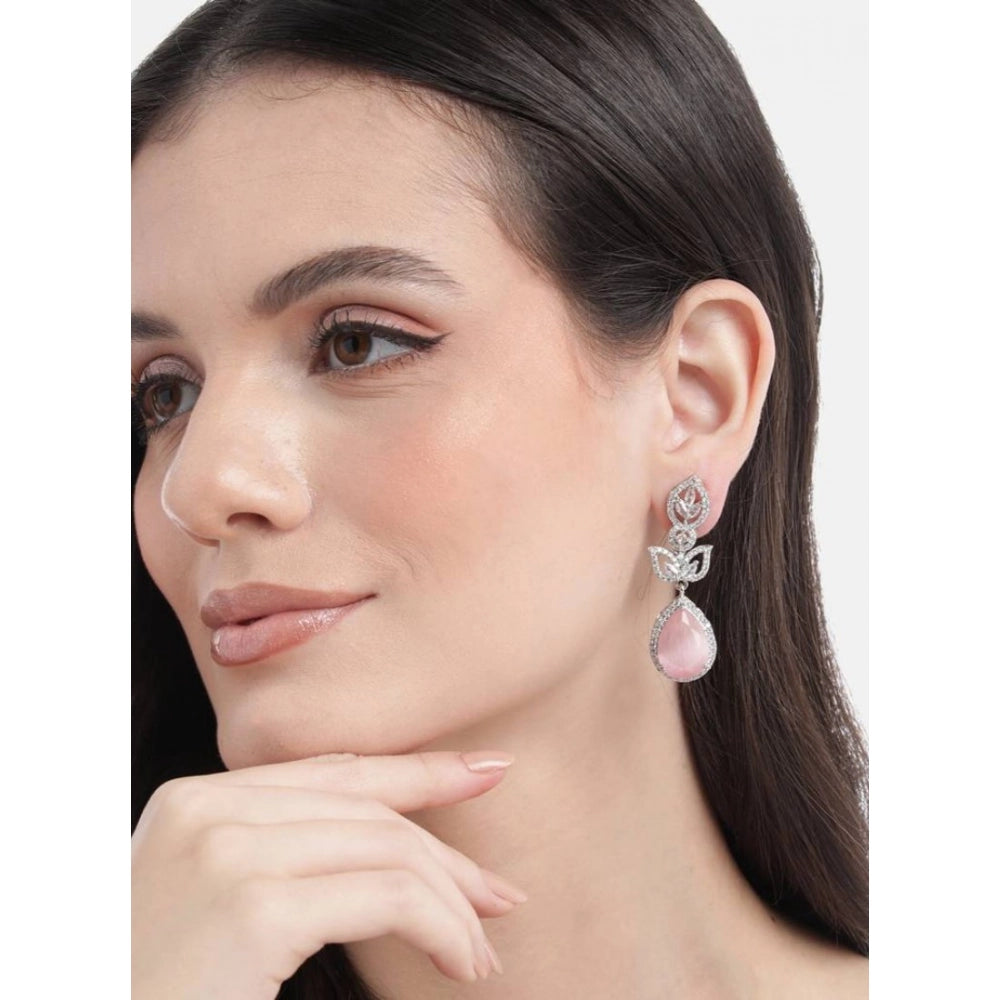 Women's Brass Silver Plated Drop Earrings — Pink · 1995