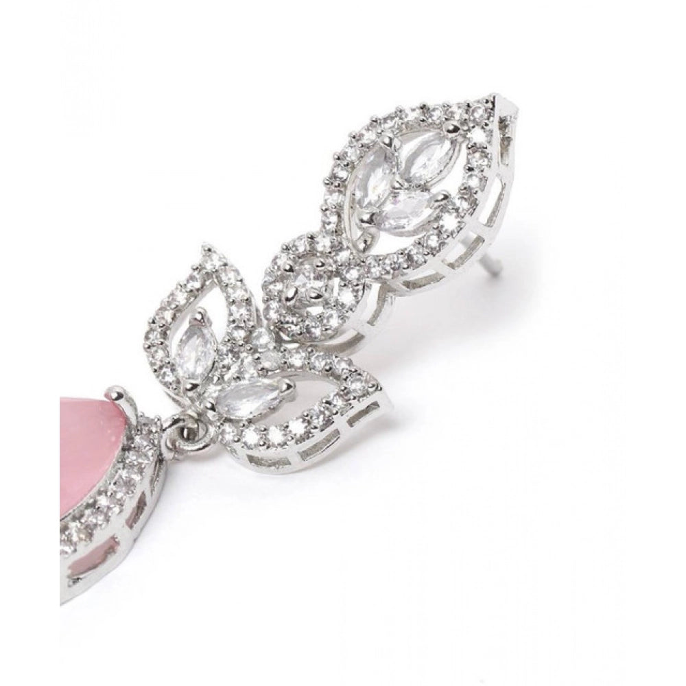 Women's Brass Silver Plated Drop Earrings — Pink · 1995