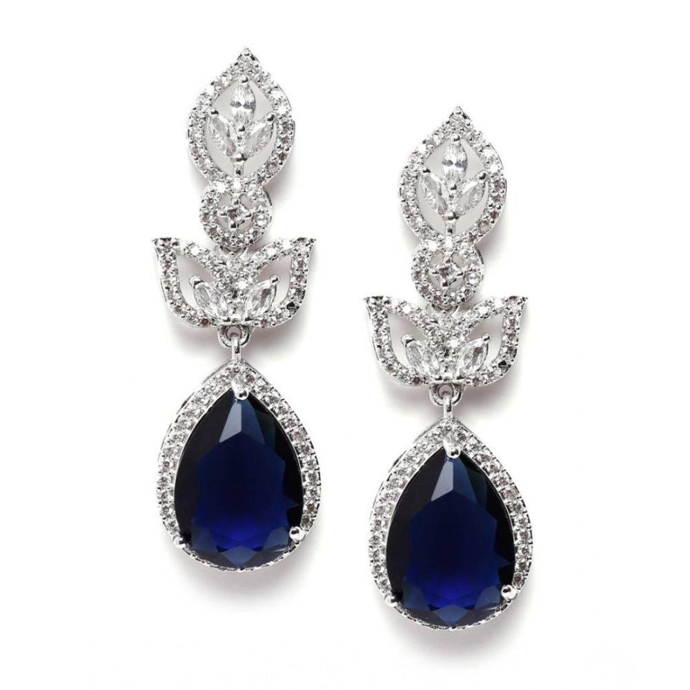Women's Brass Silver Plated Drop Earrings — Blue · 1996