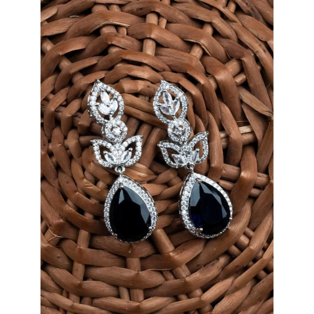 Women's Brass Silver Plated Drop Earrings — Blue · 1996