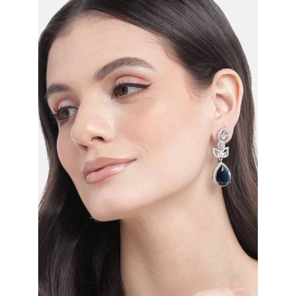 Women's Brass Silver Plated Drop Earrings — Blue · 1996