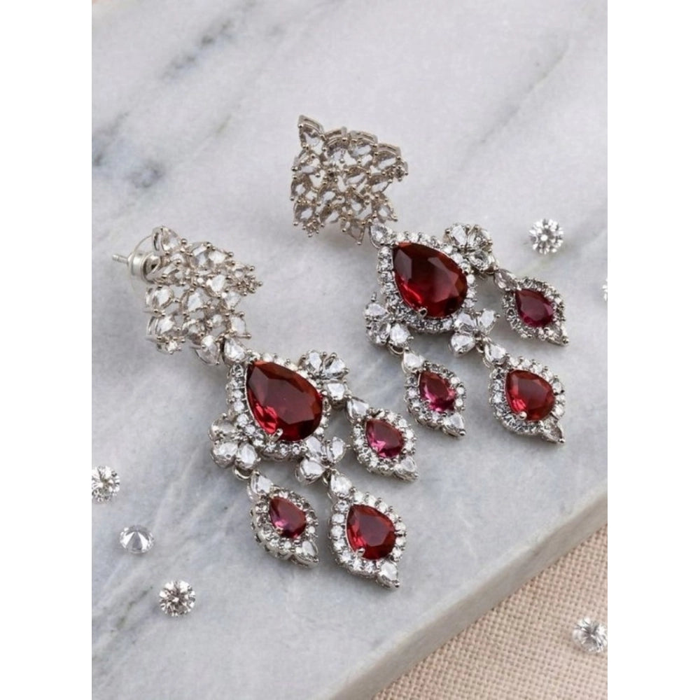 Women's Brass Silver Plated Drop Earrings — Red · 1998