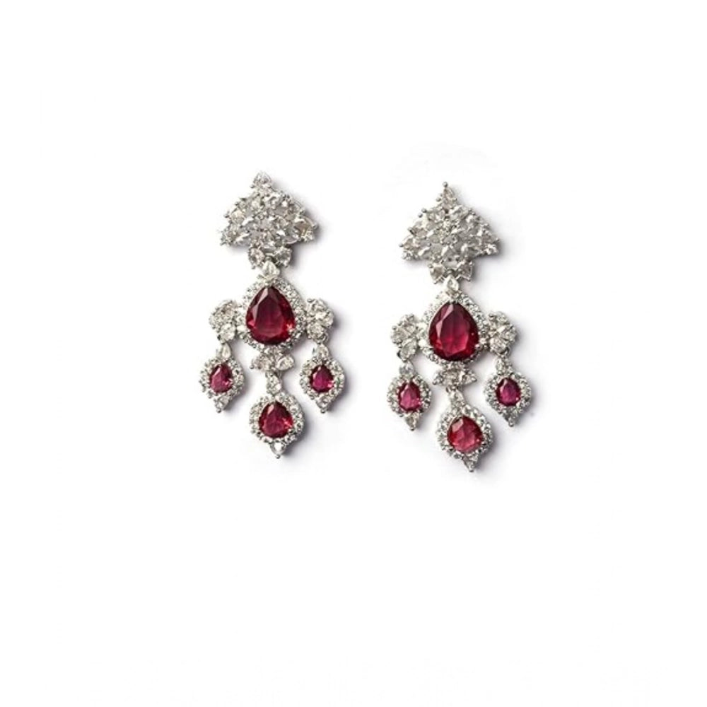 Women's Brass Silver Plated Drop Earrings — Red · 1998