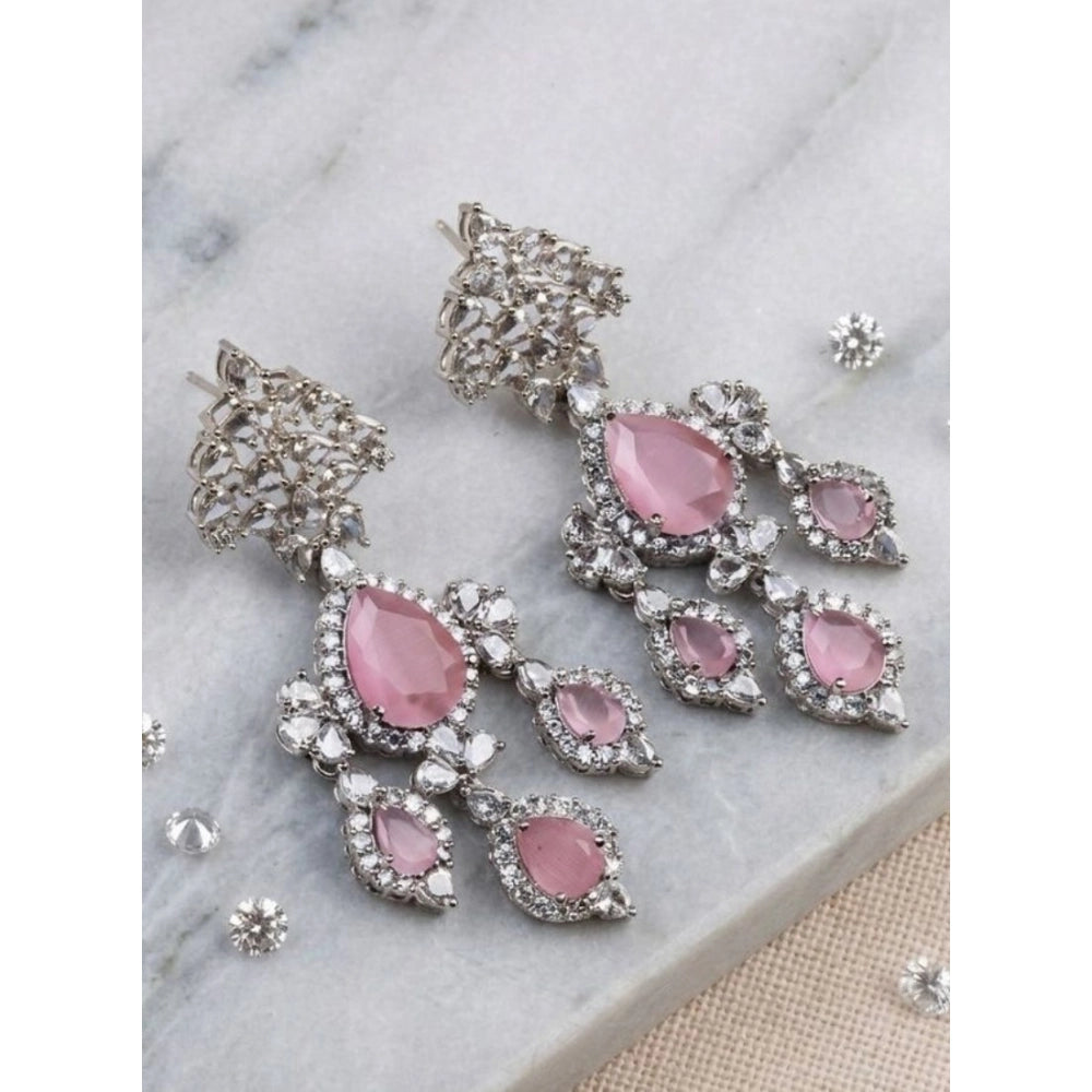 Women's Brass Silver Plated Drop Earrings — Pink · 1999