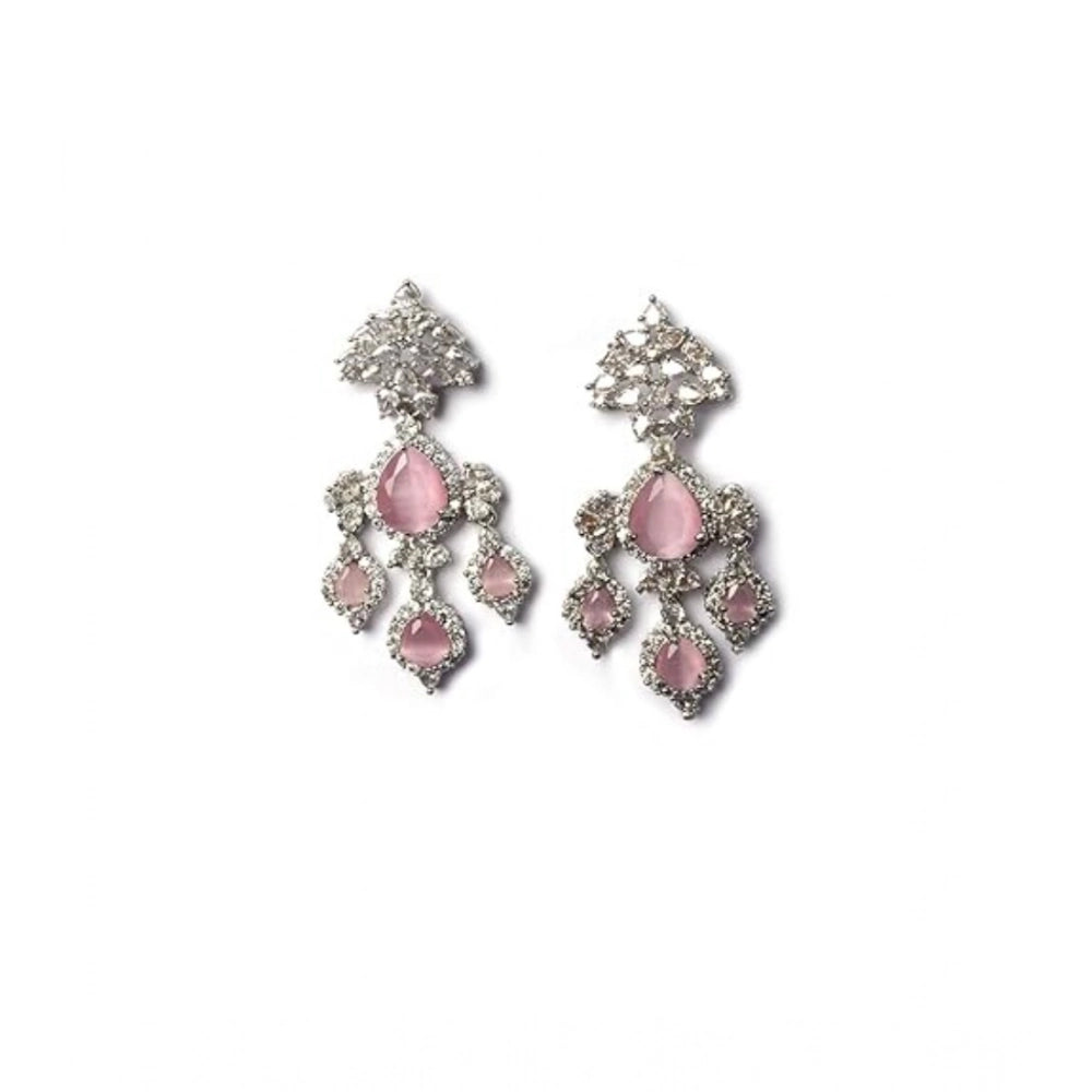 Women's Brass Silver Plated Drop Earrings — Pink · 1999