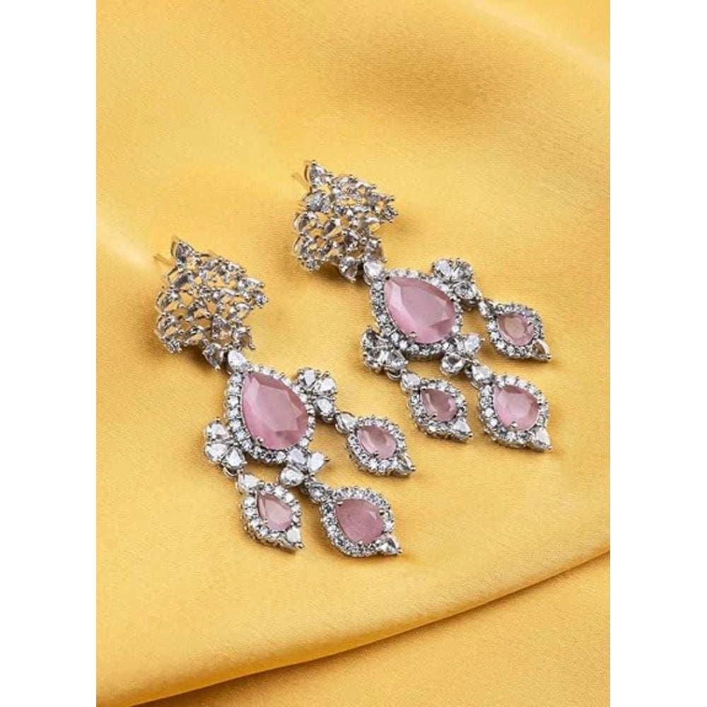 Women's Brass Silver Plated Drop Earrings — Pink · 1999
