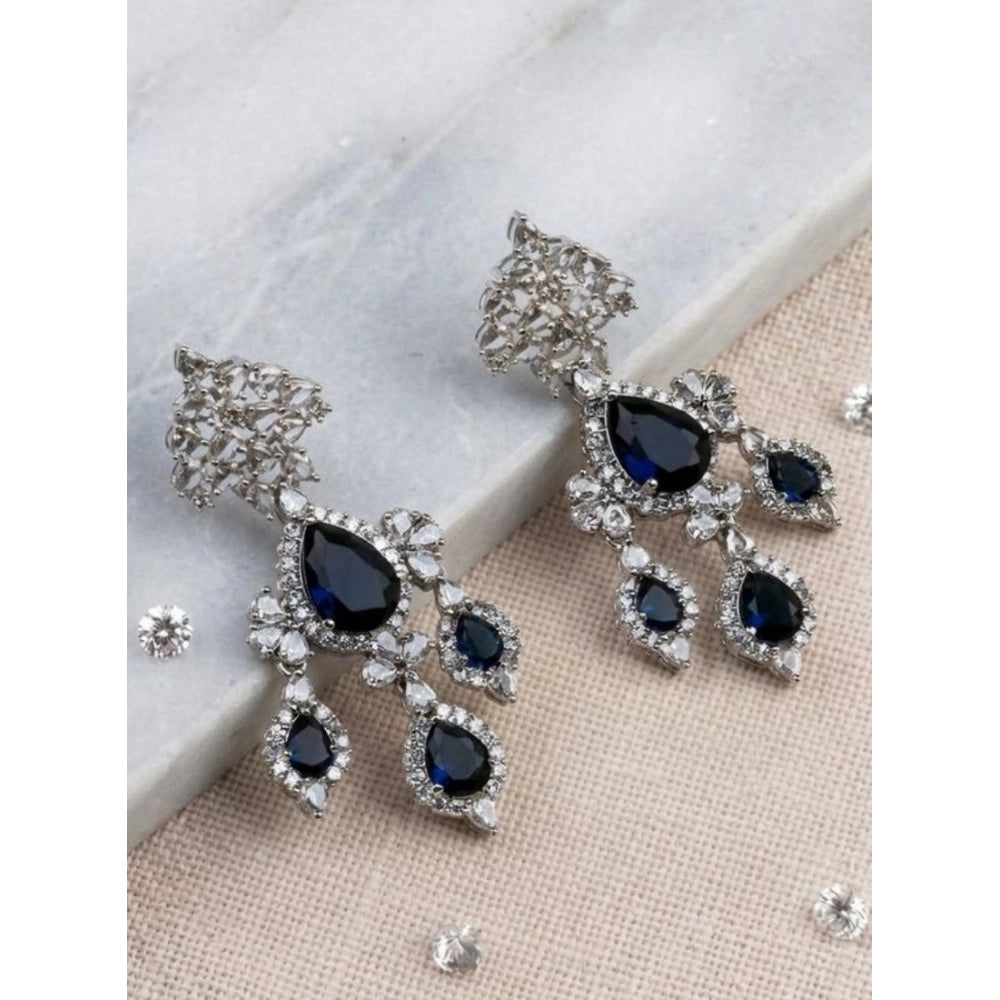 Women's Brass Silver Plated Drop Earrings — Blue · 2001