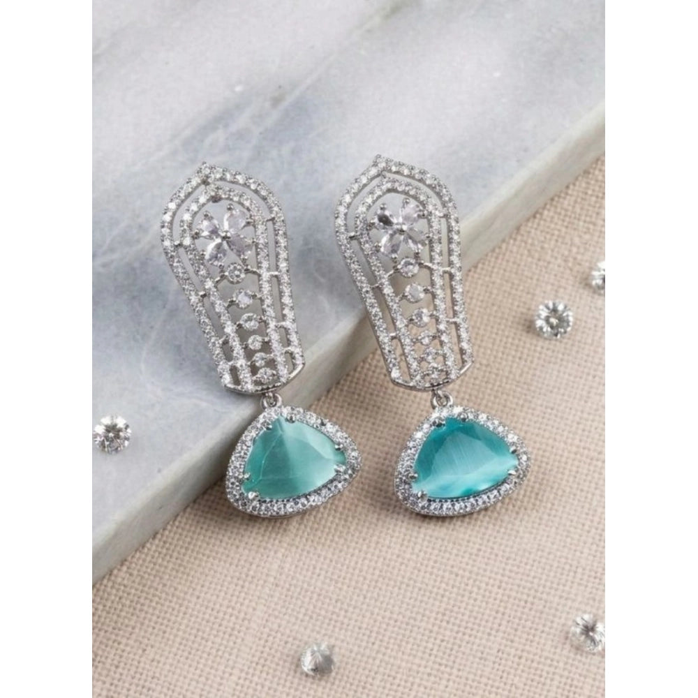 Women's Brass Silver Plated Drop Earrings — Turquoise · 2002