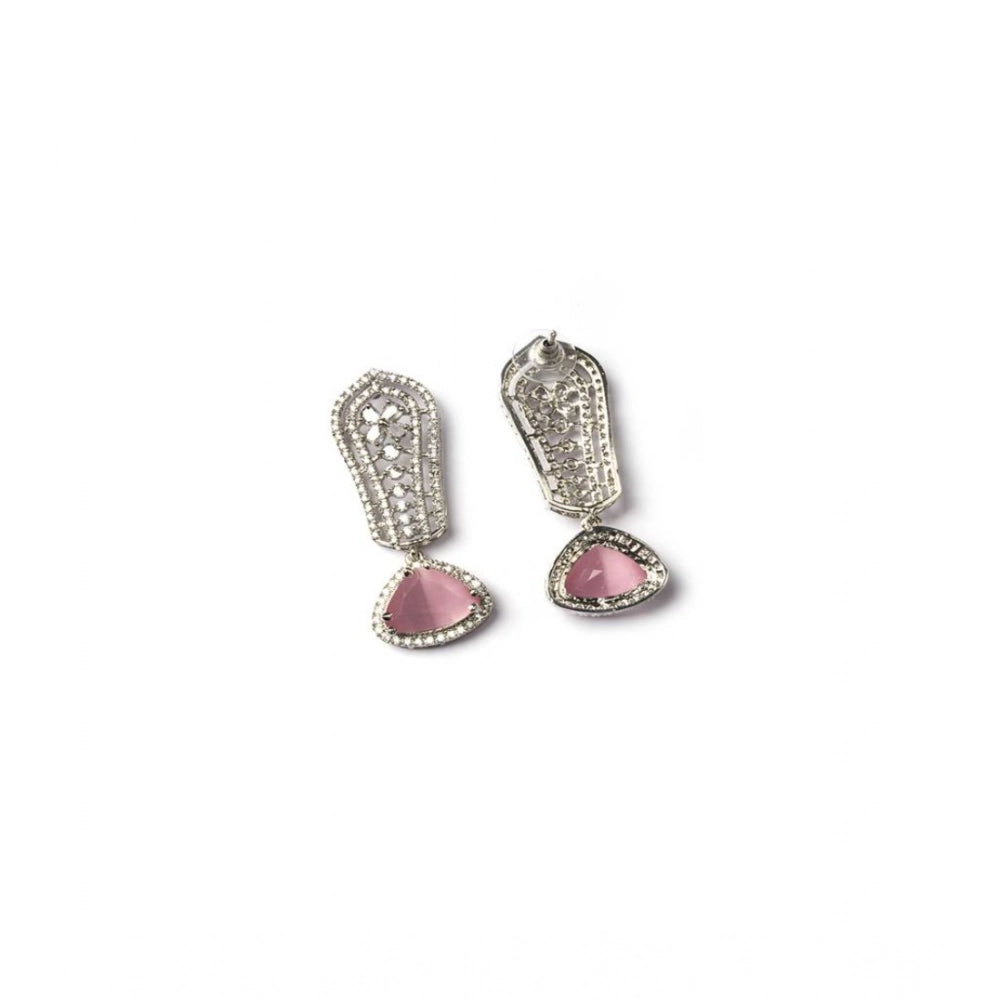 Women's Brass Silver Plated Drop Earrings — Pink · 2003