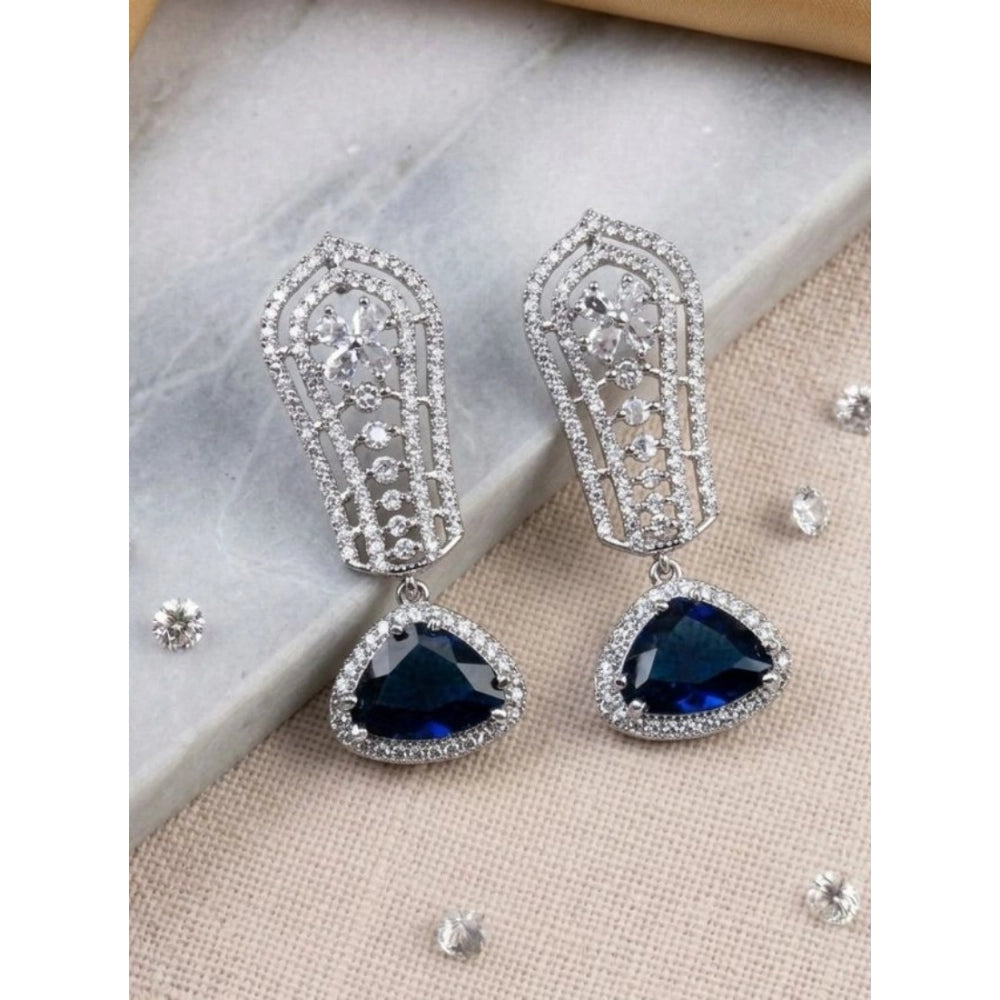 Women's Brass Silver Plated Drop Earrings — Blue · 2004