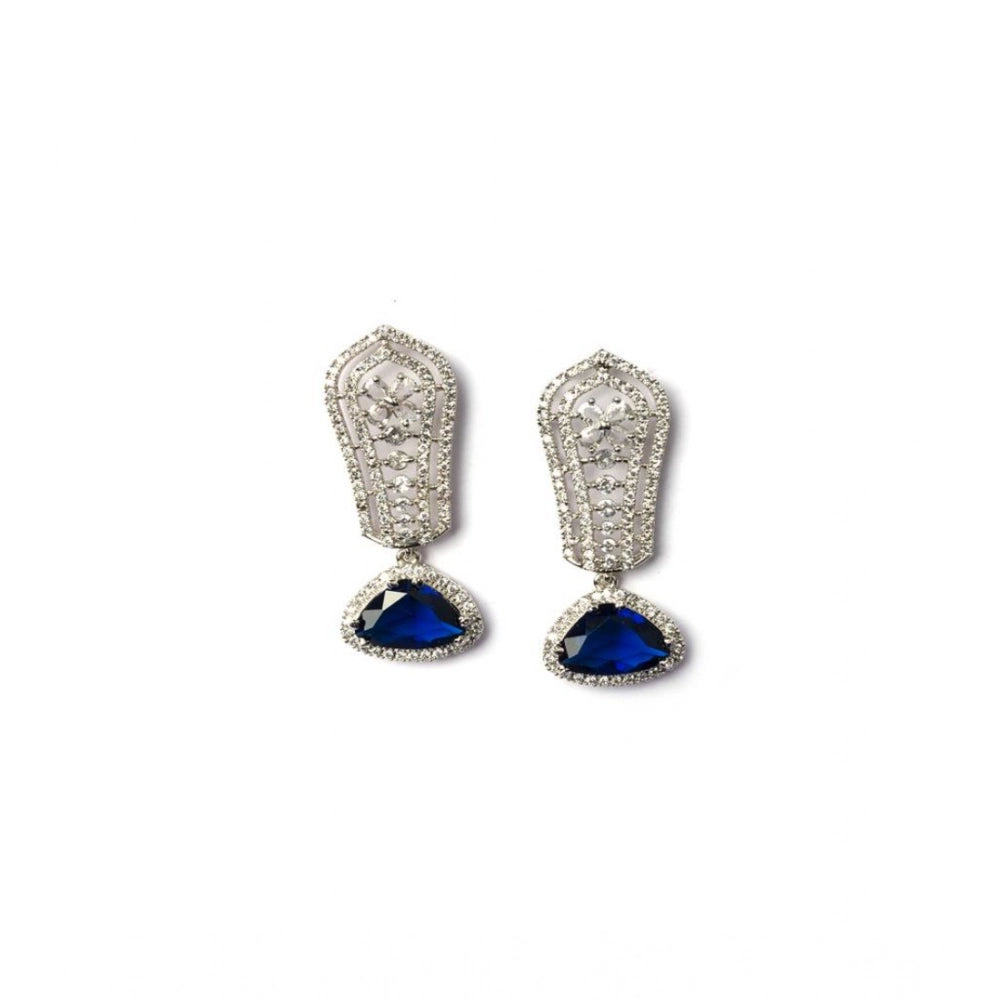 Women's Brass Silver Plated Drop Earrings — Blue · 2004
