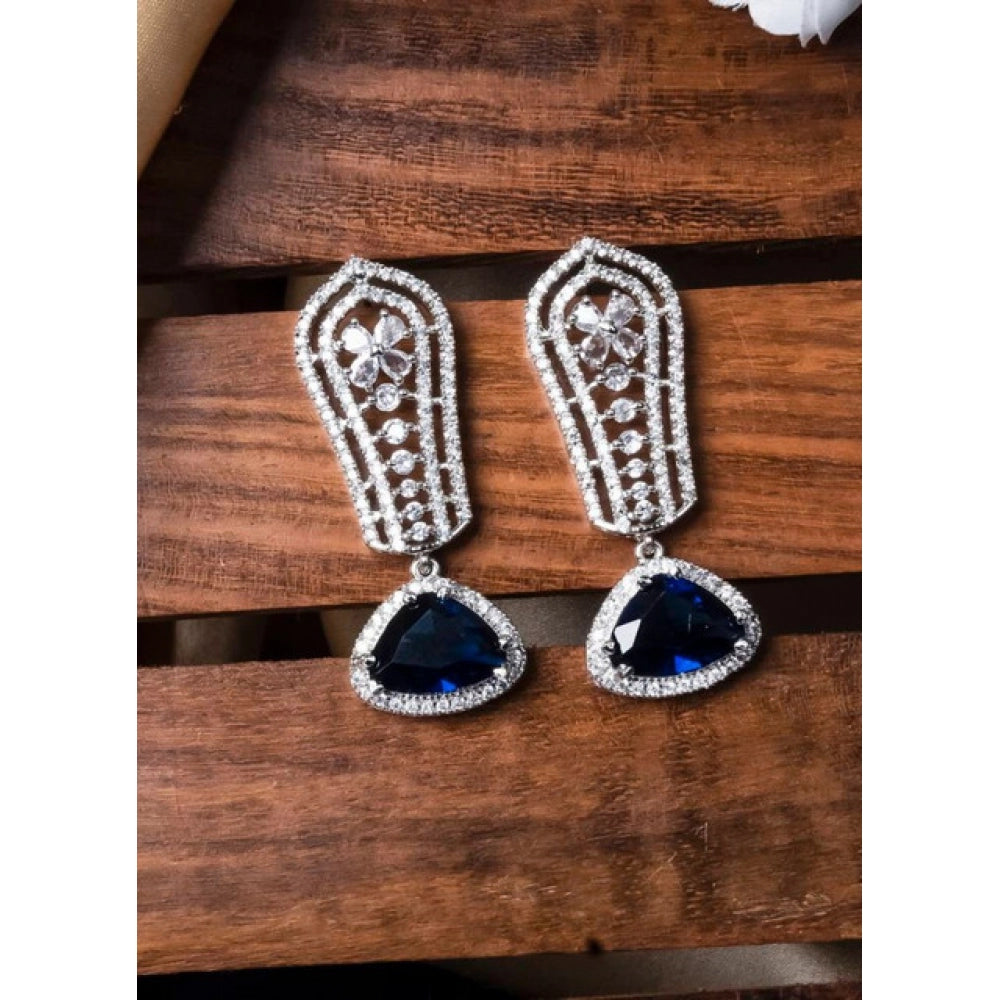 Women's Brass Silver Plated Drop Earrings — Blue · 2004