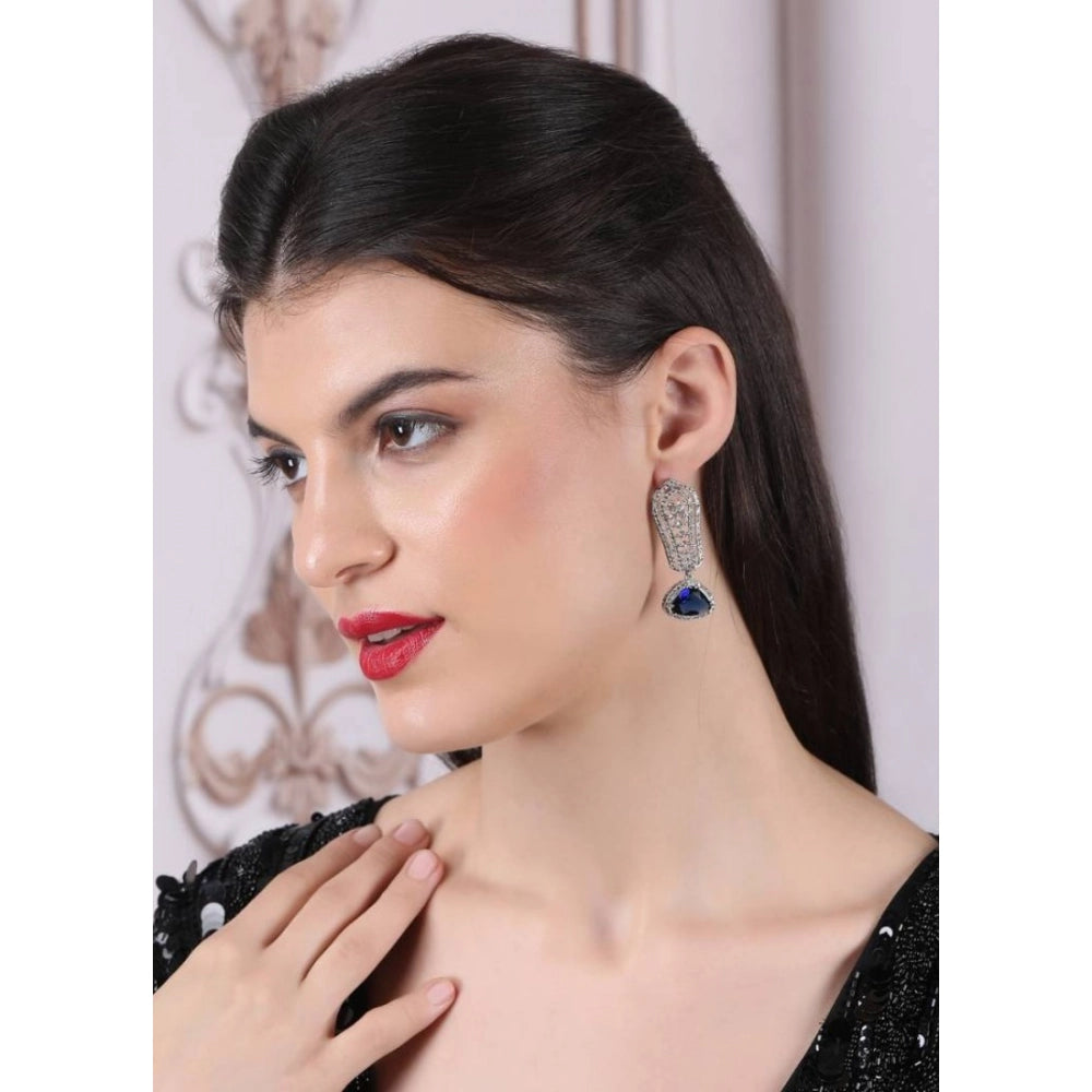 Women's Brass Silver Plated Drop Earrings — Blue · 2004