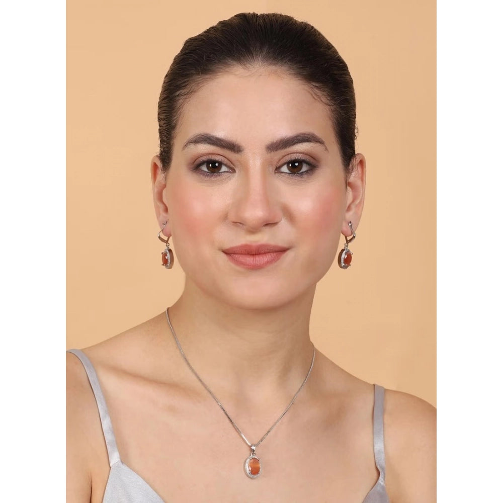 Women's Brass Silver Plated Pendant Set — Orange