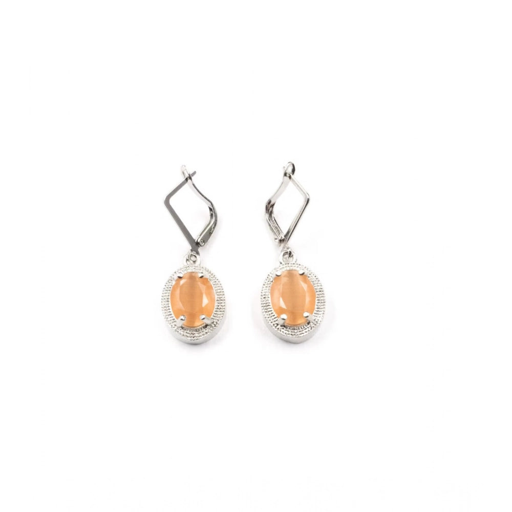 Women's Brass Silver Plated Pendant Set — Orange
