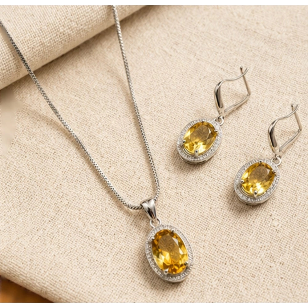 Women's Brass Silver Plated Pendant Set — Yellow