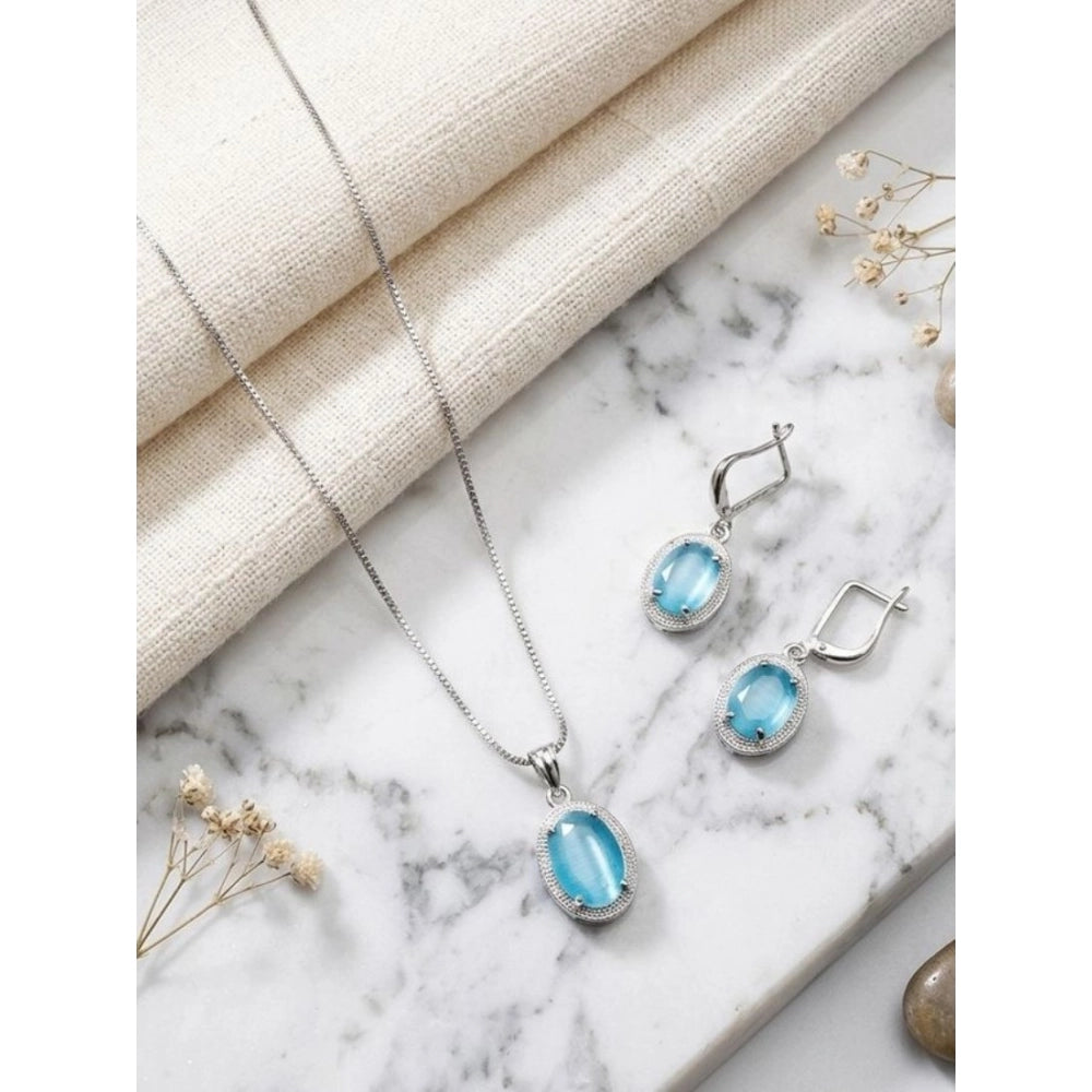 Women's Brass Silver Plated Pendant Set — Blue · 2009