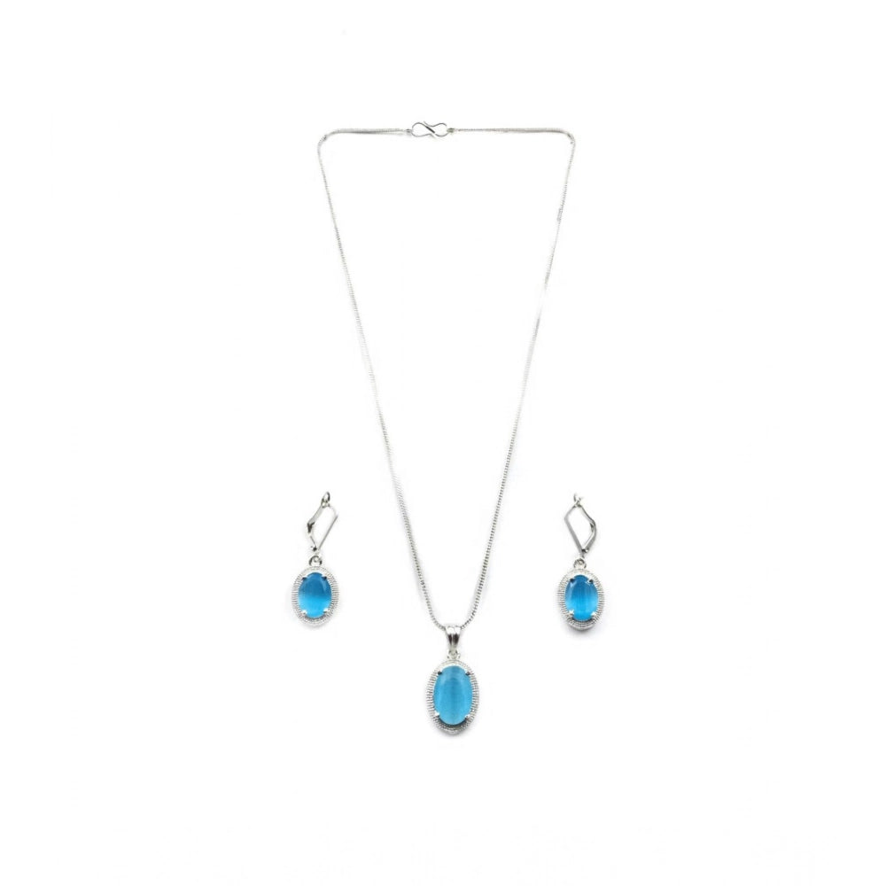 Women's Brass Silver Plated Pendant Set — Blue · 2009