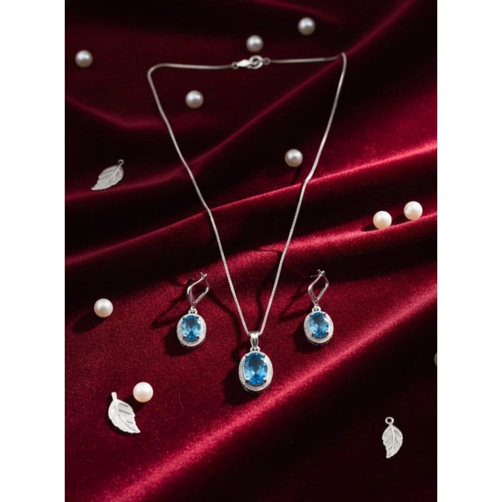 Women's Brass Silver Plated Pendant Set — Blue · 2009