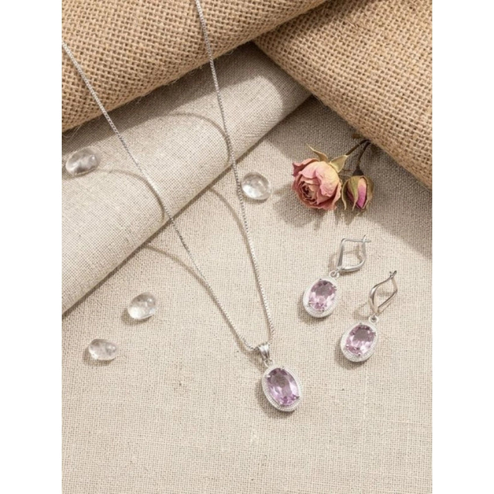 Women's Brass Silver Plated Pendant Set — Pink · 2010