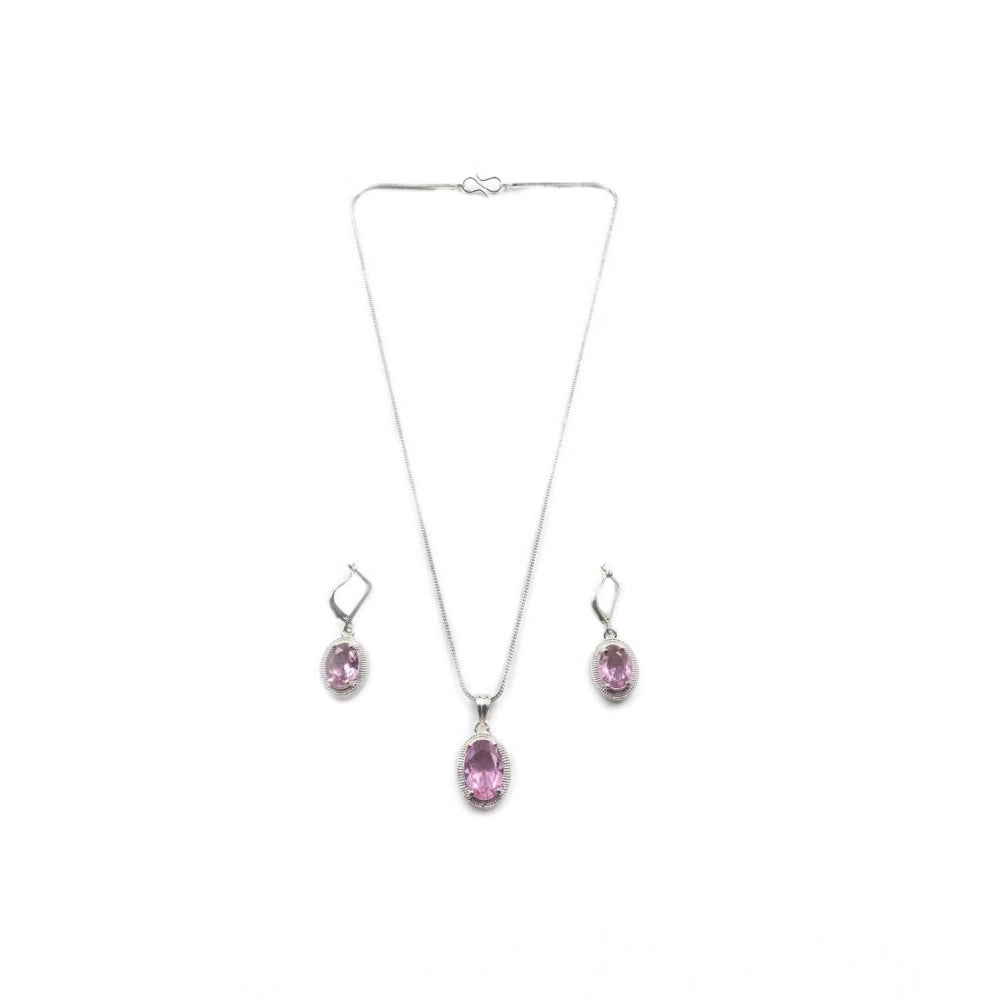 Women's Brass Silver Plated Pendant Set — Pink · 2010