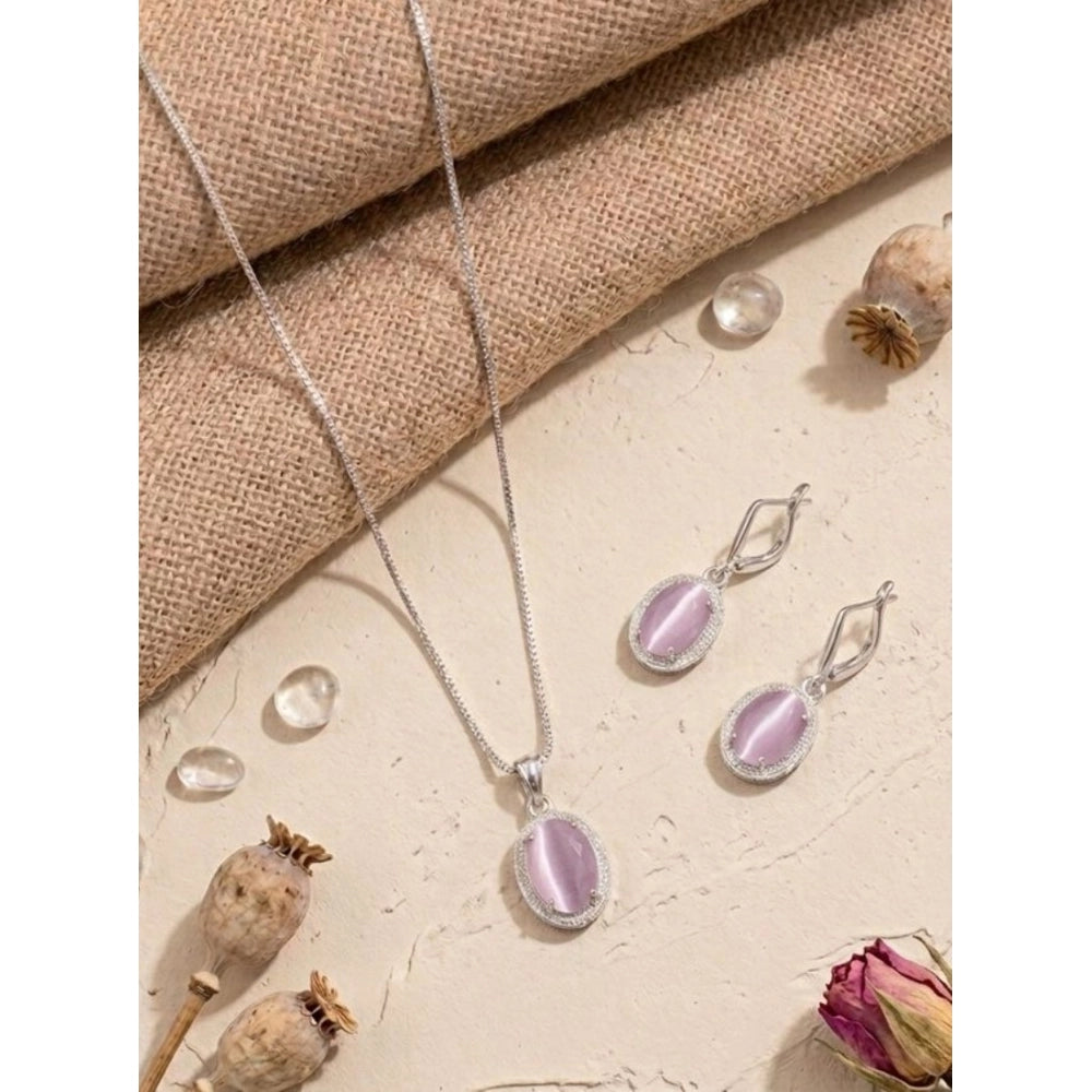 Women's Brass Silver Plated Pendant Set — Pink · 2011