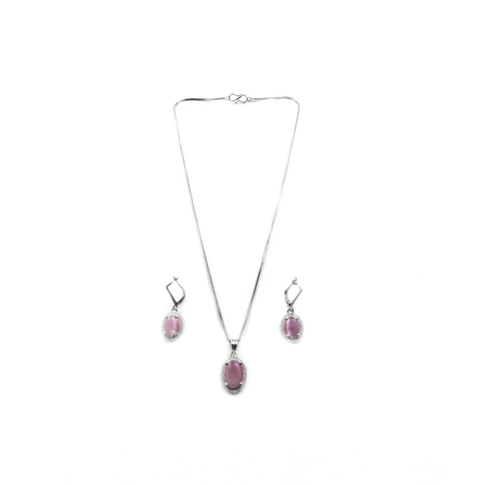 Women's Brass Silver Plated Pendant Set — Pink · 2011