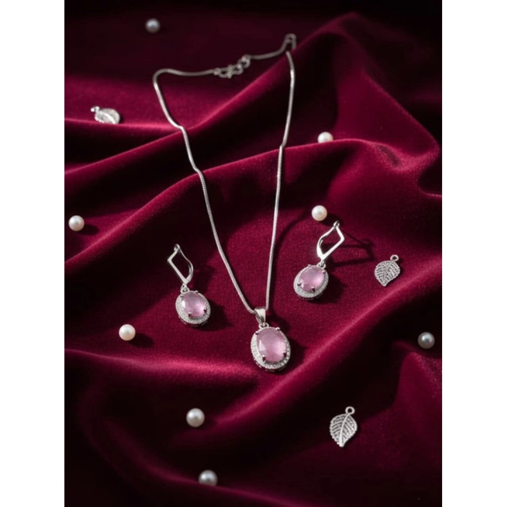 Women's Brass Silver Plated Pendant Set — Pink · 2011