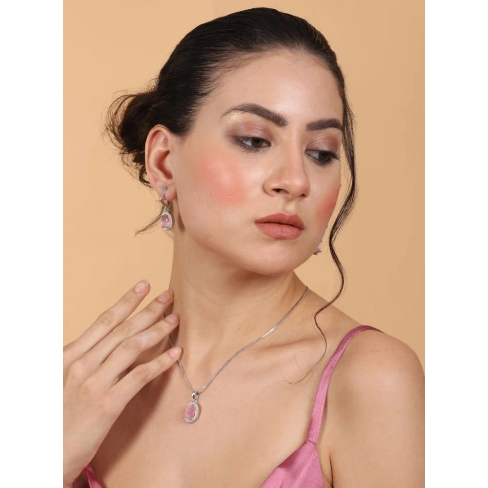 Women's Brass Silver Plated Pendant Set — Pink · 2011