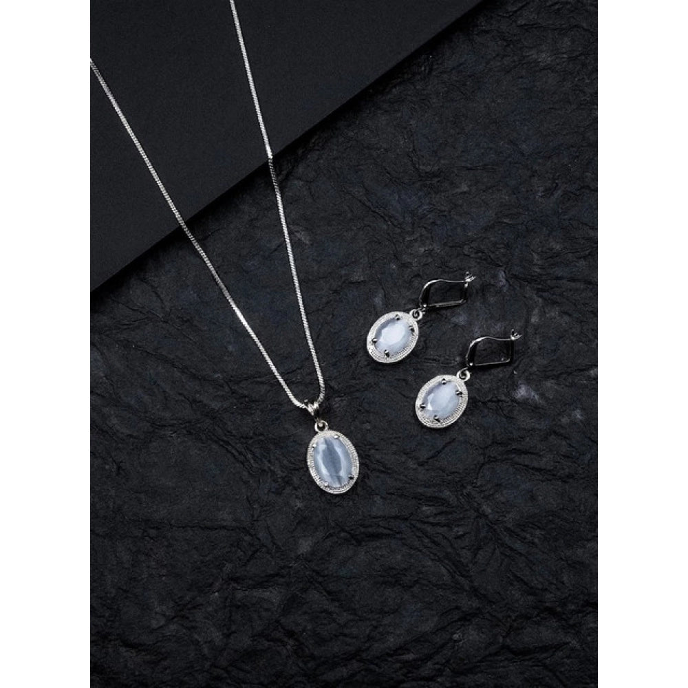 Women's Brass Silver Plated Pendant Set — Grey