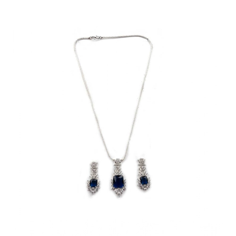 Women's Brass Silver Plated Pendant Set — Blue · 2013
