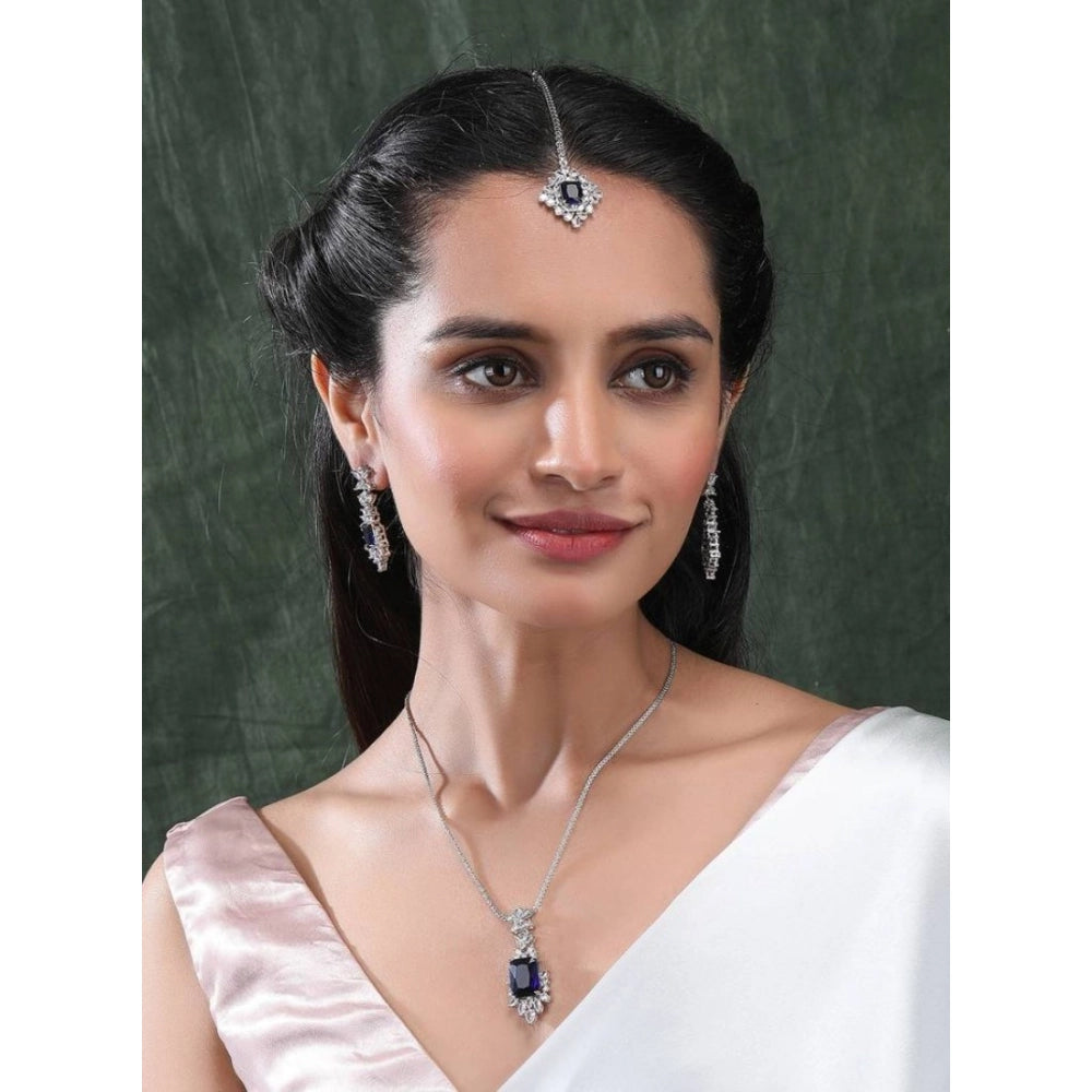 Women's Brass Silver Plated Pendant Set — Blue · 2013