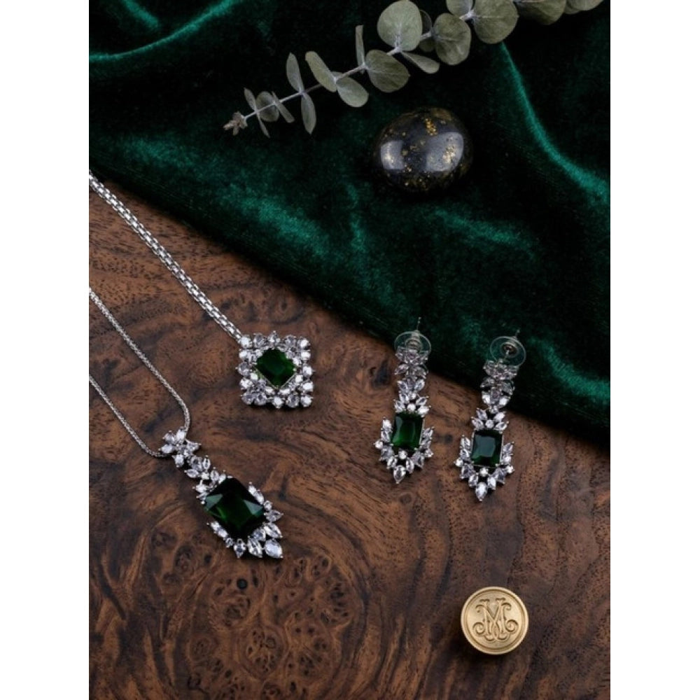 Women's Brass Silver Plated Pendant Set — Green · 2014