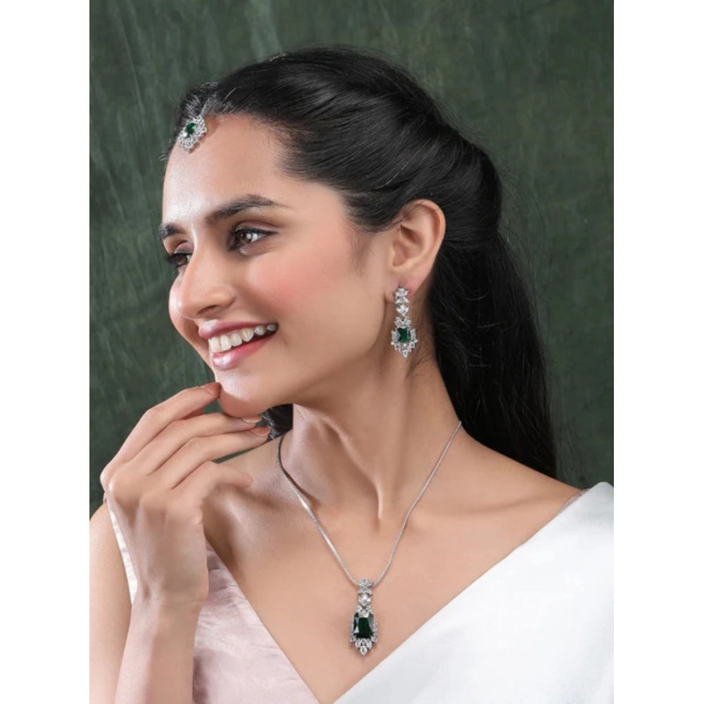 Women's Brass Silver Plated Pendant Set — Green · 2014