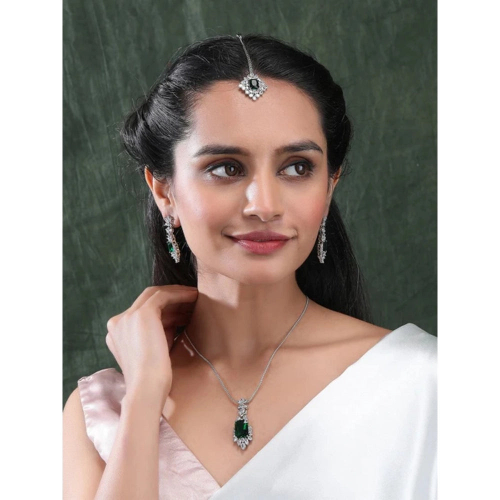 Women's Brass Silver Plated Pendant Set — Green · 2014
