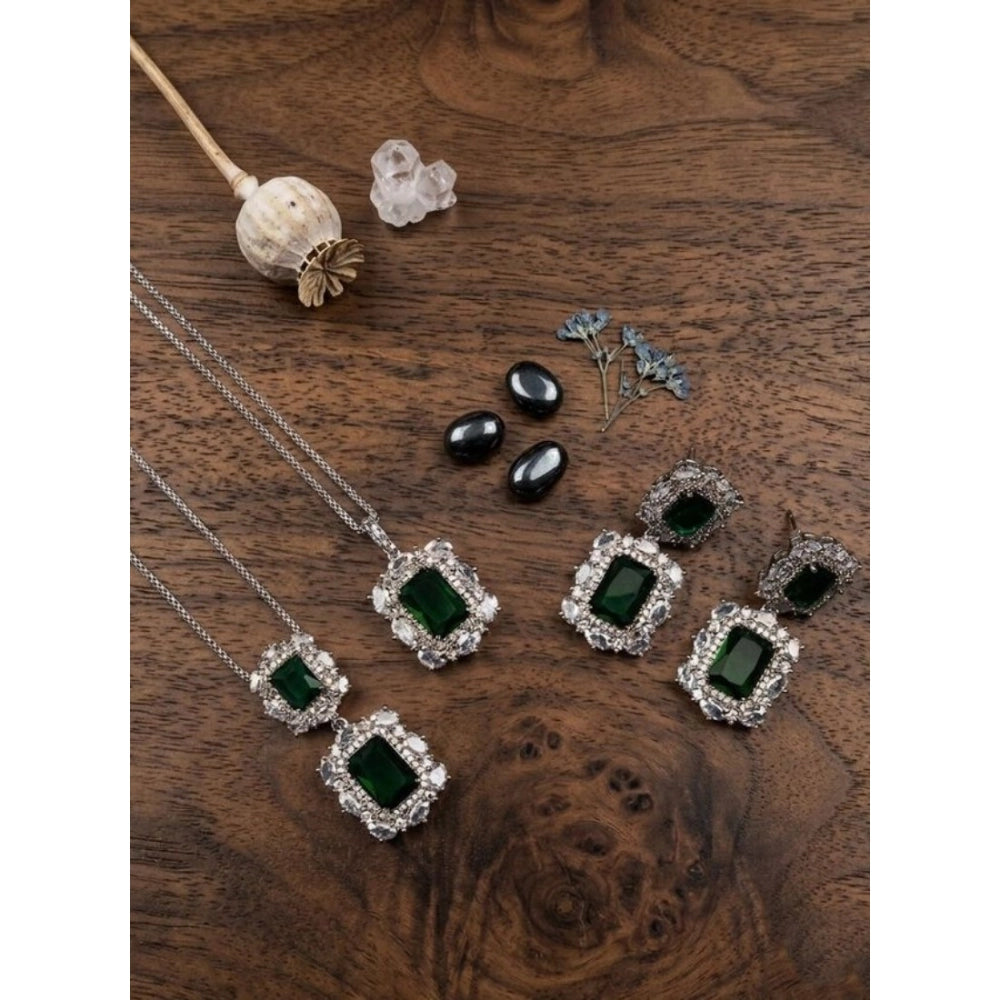 Women's Brass Silver Plated Pendant Set — Green · 2015