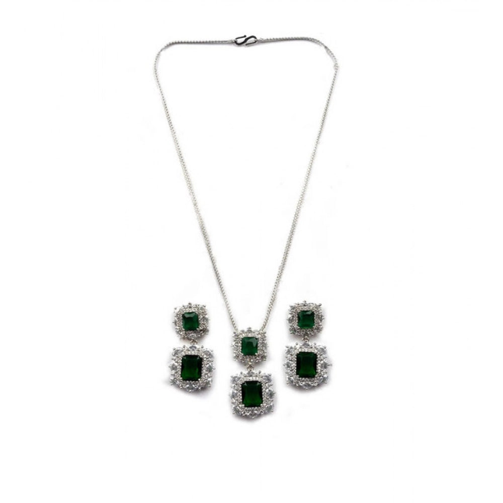 Women's Brass Silver Plated Pendant Set — Green · 2015