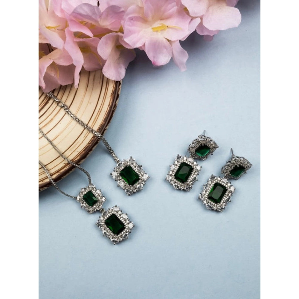 Women's Brass Silver Plated Pendant Set — Green · 2015