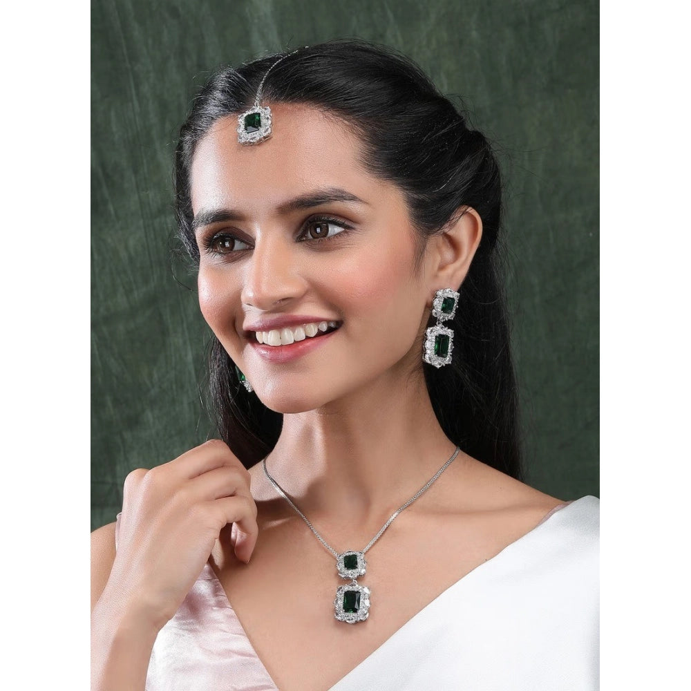 Women's Brass Silver Plated Pendant Set — Green · 2015
