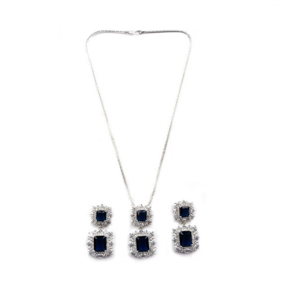 Women's Brass Silver Plated Pendant Set — Blue · 2016