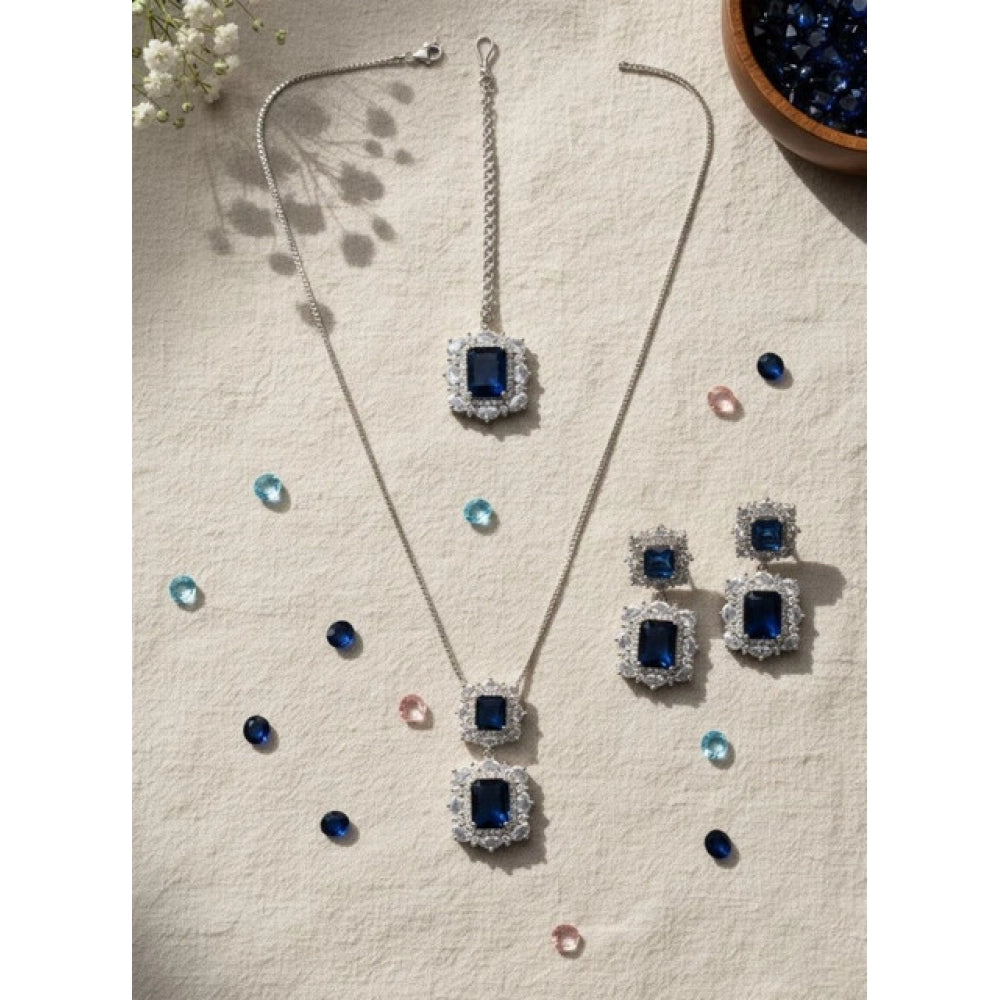 Women's Brass Silver Plated Pendant Set — Blue · 2016