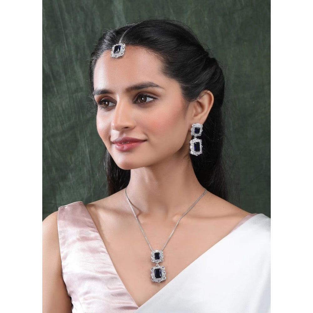 Women's Brass Silver Plated Pendant Set — Blue · 2016