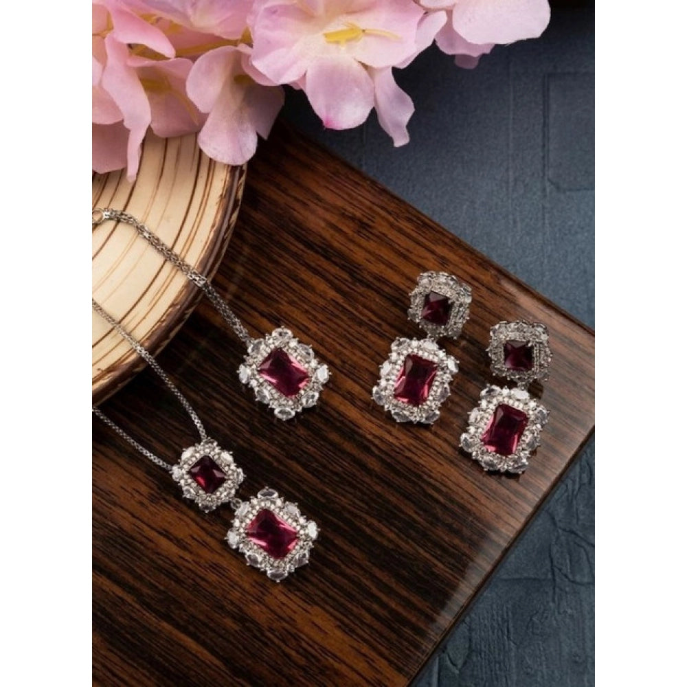 Women's Brass Silver Plated Pendant Set — Red · 2018