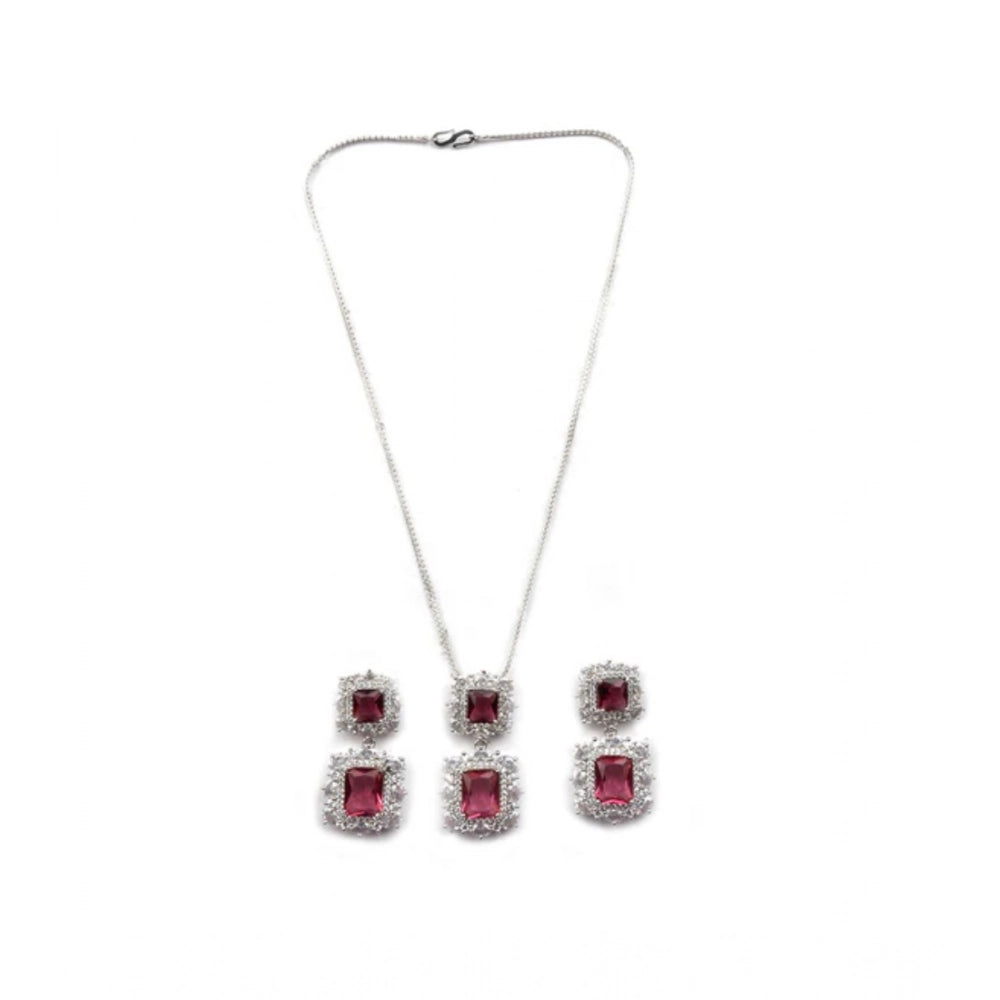 Women's Brass Silver Plated Pendant Set — Red · 2018