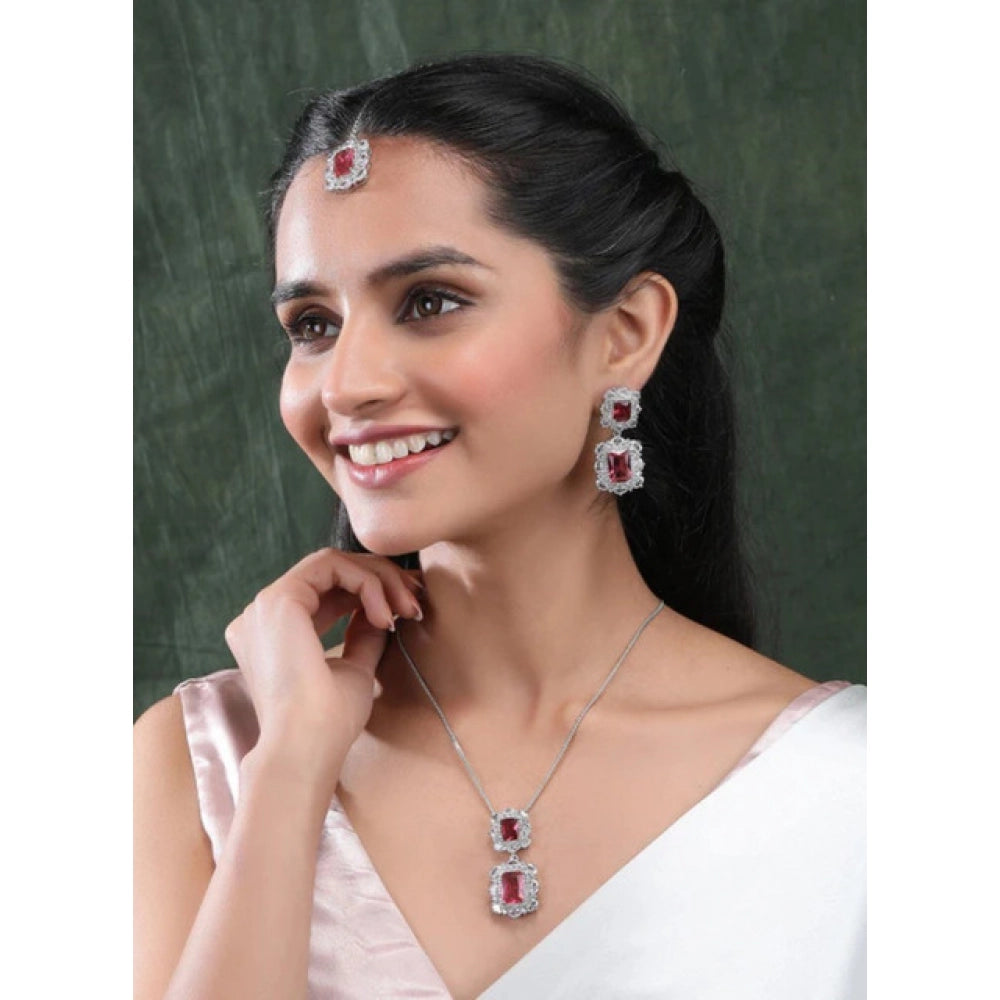 Women's Brass Silver Plated Pendant Set — Red · 2018