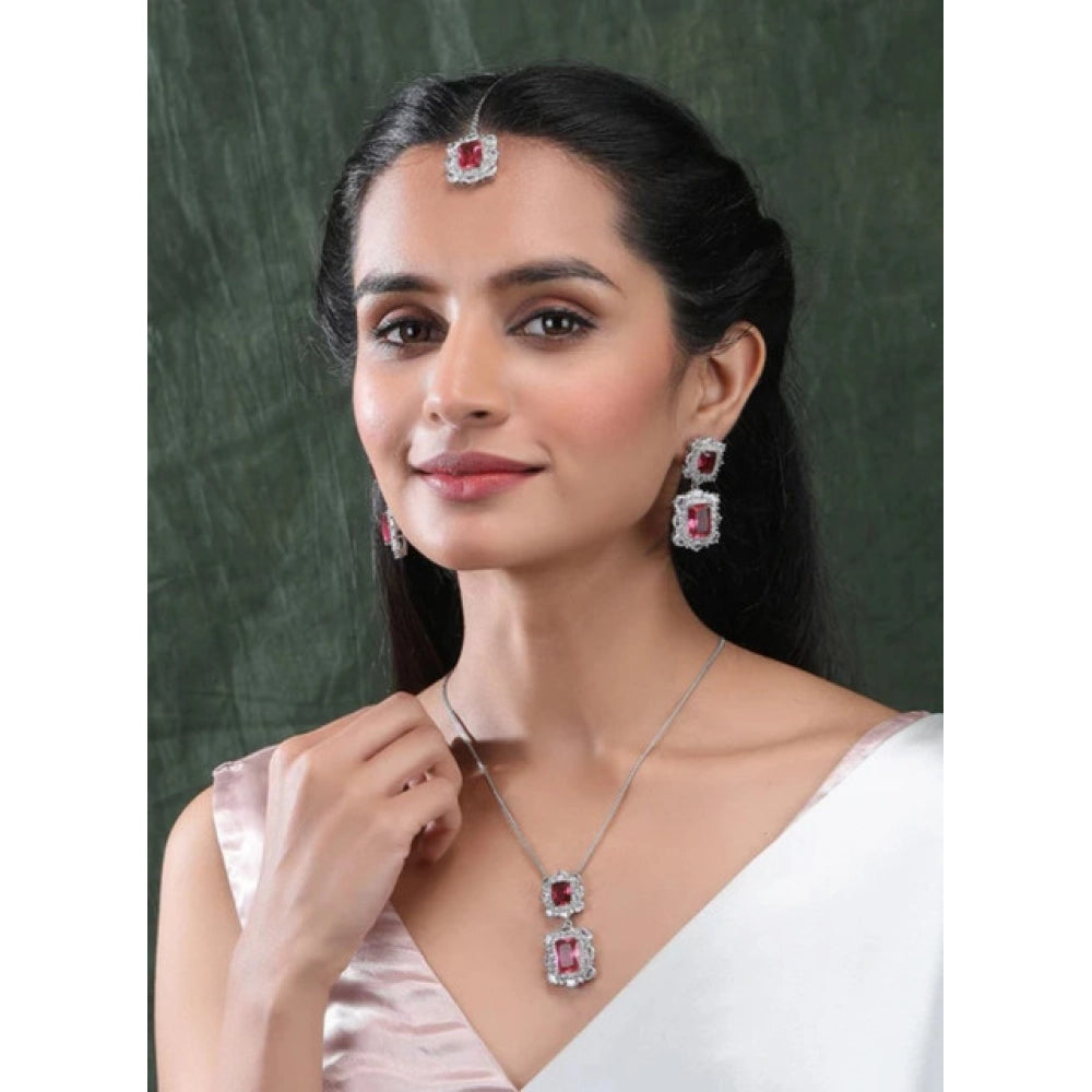 Women's Brass Silver Plated Pendant Set — Red · 2018