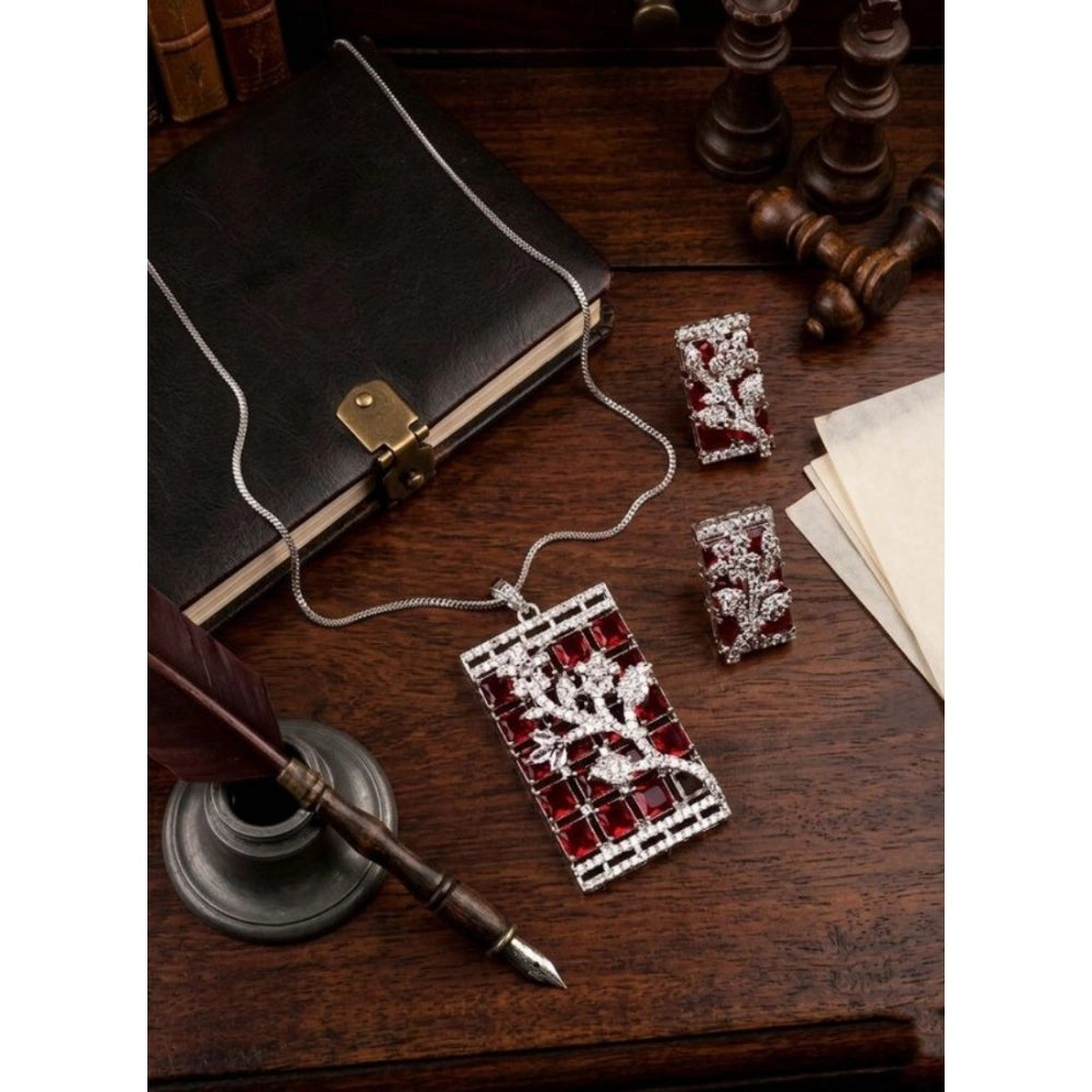 Women's Brass Silver Plated Pendant Set — Red · 2020