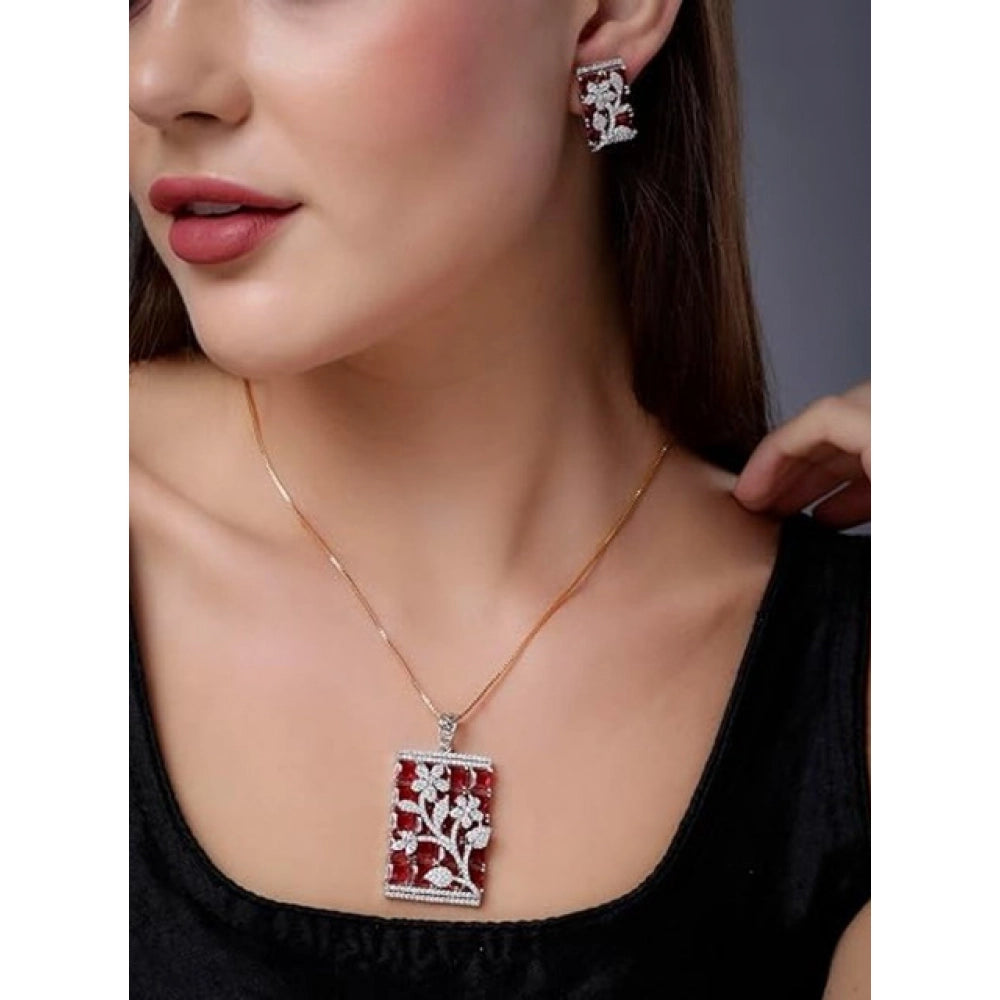 Women's Brass Silver Plated Pendant Set — Red · 2020